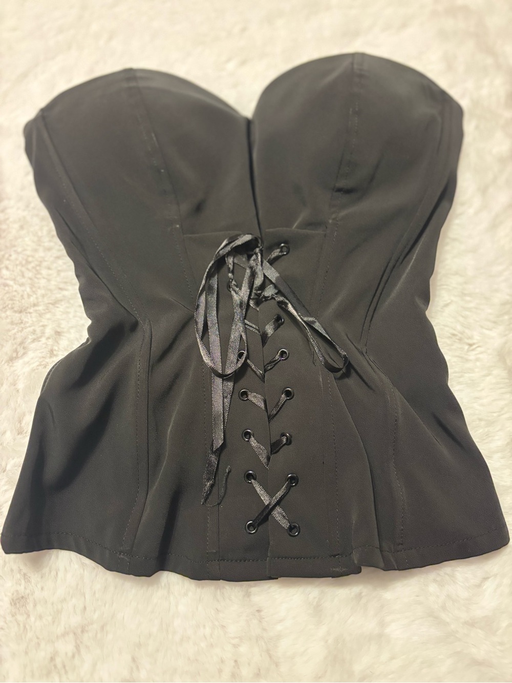 vintage Charlotte Russe Black Overbust Lace Up Strapless Corset Sz: small